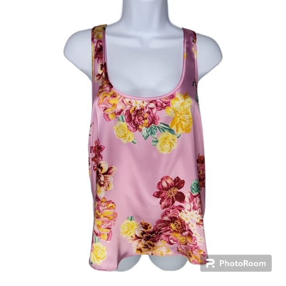 Pink Satin Floral Razorback Tank Top Victoria's Secret Size Medium - Picture 1 of 5